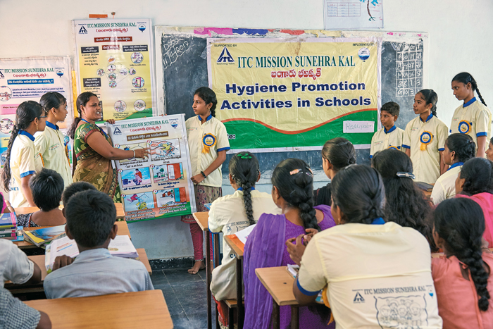 Health awareness campaign in Government Schools is a major activity undertaken by ITC. Its focus is on basic hygiene awareness among the children in schools.