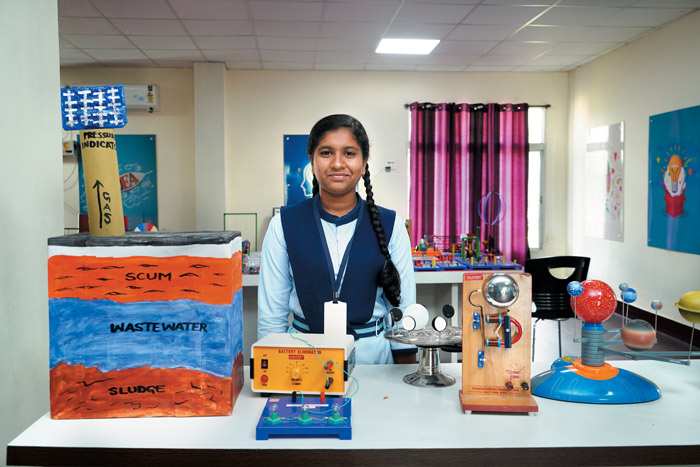 Indu Manikpuri,the bright student, at the lab in Aastha,Geedam